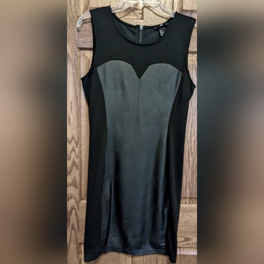 H&M Faux Leather & Knit Sleeveless Black Sheath Dress - Size M